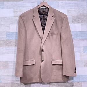 LRL Ralph Lauren Flannel Sport Coat Tan Brown Silk Wool Cashmere Mens 48R